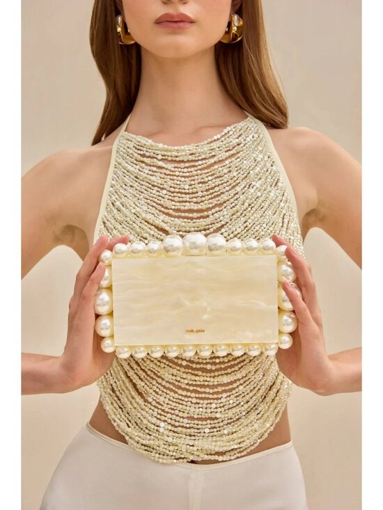 cult gaia Handbags - Cult Gaia Eos Beaded Acrylic Box Clutch in Pearl With Box Womens Ball Bag